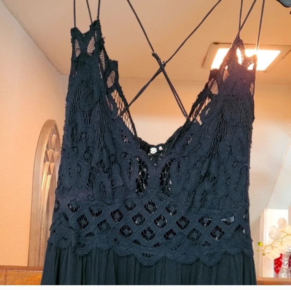 free people Woman's Dress adella Lace Detail maxi slip Black Dress - Picture 9 of 16